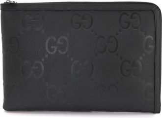 Gucci Black Leather Clutch Bag Document Case (Pre-Owned)