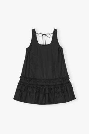 Ganni Black Cotton Poplin Mini Dress - Size 10/12 Organic