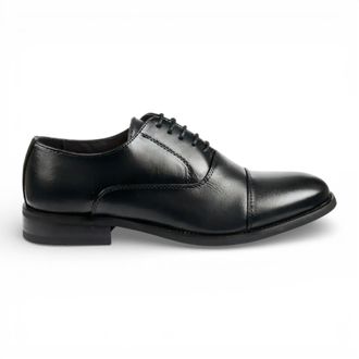 Infinity Leather Mens Black Classic Cap-Toe Oxford Formal Lace-Up Brogue Shoes