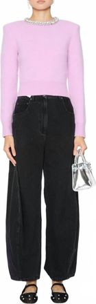 Self Portrait Embellished Knit Top In Pink