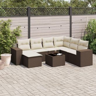 vidaXL Set Sof&aacute;s De Jard&iacute;n 8 Piezas Y Cojines Rat&aacute;n Sint&eacute;tico Marr&oacute;n Vidaxl