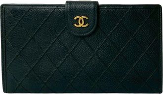 Chanel Black Grained Calfskin Long Wallet (Bi-Fold) (Pre-Owned)