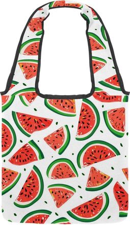 Generic Cool Watermelon Reversible Canvas Shoulder Tote - Double-Sided Print, 12oz Cotton, 27cm Drop, Fold-Flat Bag for Travel, Shopping, Street Outings