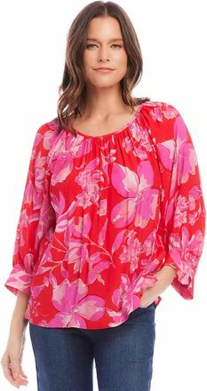 Karen Kane Farren Floral Print Blouson Sleeve Top In Pink/ Orange