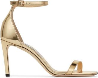 Jimmy Choo London Gold Alva 85 Leather Sandals, Brand Size 34.5 ( US Size 4.5 )