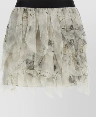 Max Mara layered floral skirt sheer overlay waistband