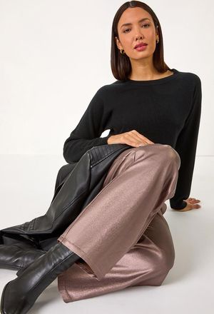 Roman Metallic Coated Wide Leg Cropped Trouser