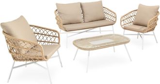 Koketto Home Conjunto de sofas de jard&iacute;n beige de 4 plazas con mesa