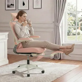 STILVORA Stilvora Sedia Da Ufficio Ergonomica Regolabile Con Poggiatesta 3d E Poggiapiedi, In Schiuma, Rosa