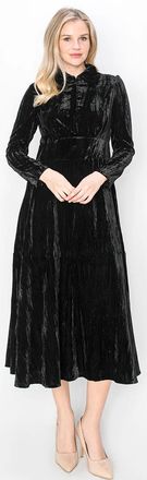 YAL New York Black Velvet Midi Dress with Long Sleeves