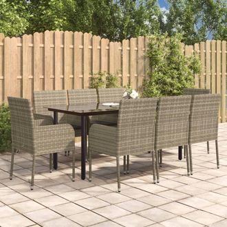vidaXL Set Comedor Jard&iacute;n 9 Pzas Y Cojines Rat&aacute;n Sint&eacute;tico Negro Gris Vidaxl