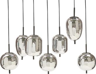 Beliani L&aacute;mpara De Techo De Vidrio Plateado Negro 122 Cm 7 Luces Cristal Ahumado Tarlo