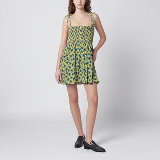 Miu Miu Yellow and blue floral silk mini dress