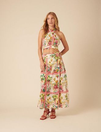 Nobody's Child White Printed Halterneck Crop Top