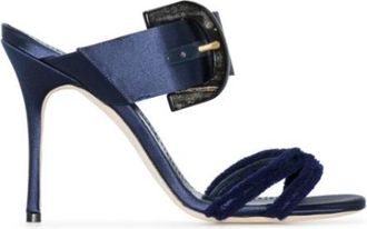 Manolo Blahnik Navy Guey Open Toe Mules Size 40.5