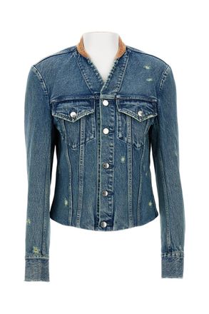 Tanaka Cropped Denim Jacket With Contrasting Tan Collar And Structured Detailing