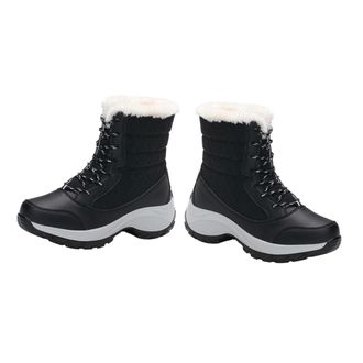 Supvox Winter WomenS Lace Up Faux Lined Platform Snow Boots, Mid-Calf Warm Non-Slip Winter Footwear for Outdoor and Casual Wear Black