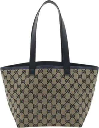 Gucci Pre-owned Vintage Canvas Tote Bag - Dames - Vintage Shopper - Beige - ONE Size - Leer - Vintage