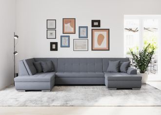 Domo Collection Wohnlandschaft »Treviso incl. Zierkissen, moderne Steppung, XXL: B/T/H: 364/201/83 cm« wahlweise mit Bettfunktion, in vielen Bezugsarten auch in Cord 