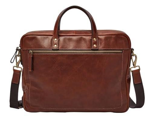 Fossil Sac pour homme Haskell, Sac de travail en cuir cognac 40,6