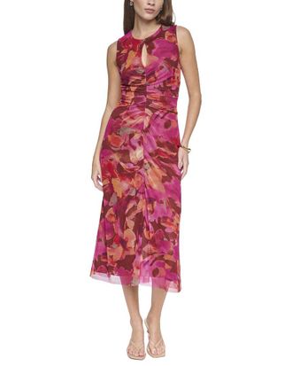 Halston Heritage Mesh Printed Midi Dress