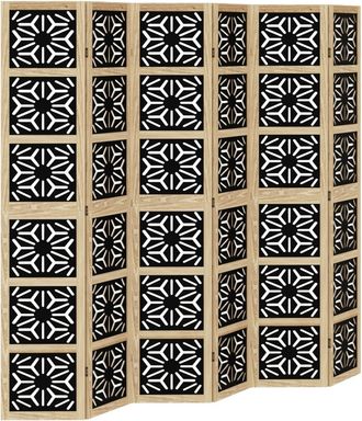 vidaXL Biombo Separador 6 Paneles Madera Maciza Paulownia Marr&oacute;n Negro Vidaxl