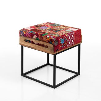 Oresteluchetta Puf mesa madera de mango acero rojo 44x40x46 cm