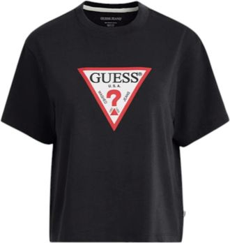 Guess T-Shirts, female, Black, Size: XS Cotton Boxy T-shirt
