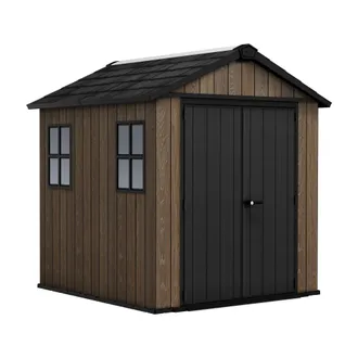 Keter Apex 757/775 - Caseta De Jard&iacute;n 223,8x246x230 Cm 2 Puertas Para Almacenamiento De Herramientas Acabado Efecto Madera Evotech+ En Resina Marr&oacute;n Y Negra