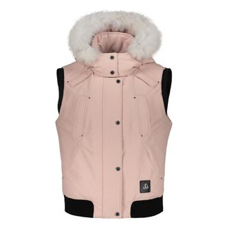 Moose Knuckles Vests, female, Pink, Size: XS Hooded Bodywarmer with Removable Fur Edge