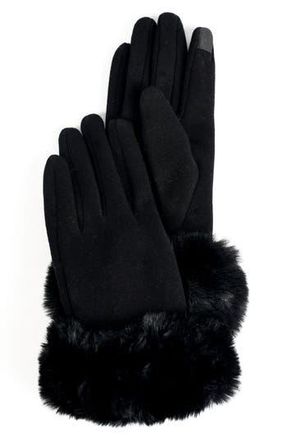 MARCUS ADLER Faux Fur Cuff Jersey Knit Gloves in Black at Nordstrom Rack