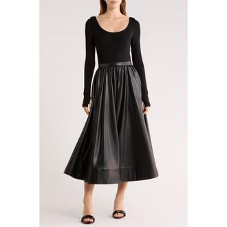 Alice & Olivia Chara Long Sleeve Faux Leather Skirt Dress in Black at Nordstrom Rack, Size 10