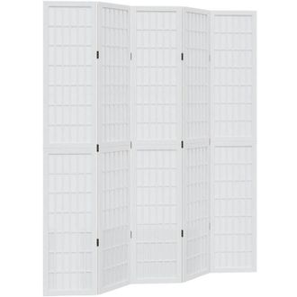 vidaXL Vidaxl - Biombo Separador De 5 Paneles Madera Maciza Paulownia Blanco