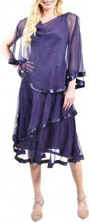 Komarov Caplet Overlay Layered Hem Dress In Night Shade