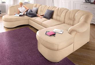 Domo Collection Wohnlandschaft »Flores auch in Leder-Bezug, B/T/H: 293/180/86 cm, U-Form« wahlweise mit Bettfunktion, wahlweise mit Federkern