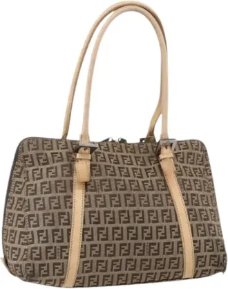 Fendi Pre-owned Shoulder Bags, female, Brown, Size: ONE SIZE Pre-owned Canvas Shoulder Bag