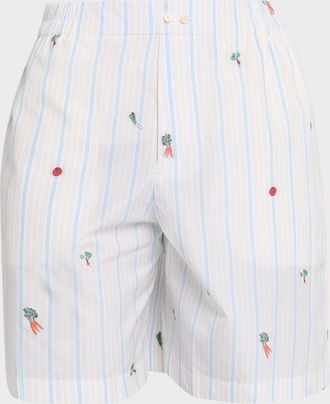 Jacquemus Men & apos;s Vegetable-Embroidered Cotton Shorts