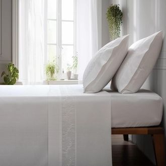 Casa da Laura S&aacute;banas 100% algod&oacute;n 200 hilos flores blanco cama 90 1 almohada 45 x