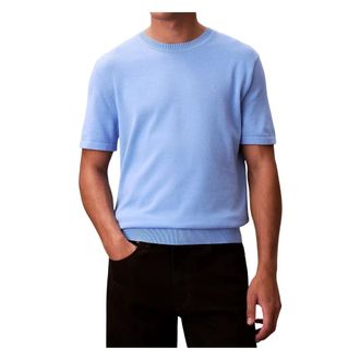 Calvin Klein T-Shirts, male, Blue, Size: L Supima Cotton Crew