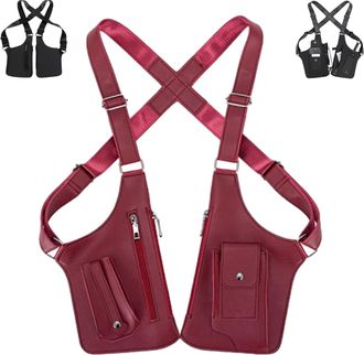 Generic Premium Leather Adjustable Underarm Shoulder Bag, Anti-Theft Hidden Chest Crossbody Travel Bag with Multiple Pockets for Daily Use (Red)