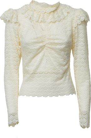 Farm Rio Ruffled Lace Fitted Long Sleeve Top