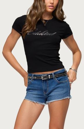 Edikted Icon Rhinestone Tee in Black at Nordstrom, Size X-Small