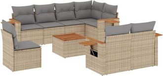 vidaXL Set De Sof&aacute;s De Jard&iacute;n 9 Pzas Con Cojines Rat&aacute;n Sint&eacute;tico Beige Vidaxl