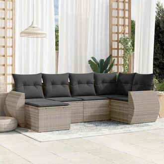 vidaXL Vidaxl - Set De Sof&aacute;s De Jard&iacute;n 6 Pzas Y Cojines Rat&aacute;n Sint&eacute;tico Gris