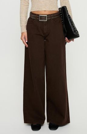 Princess Polly Naylor Mid Rise Wide Leg Jeans in Brown at Nordstrom, Size 10