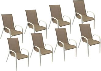 Happy Garden Lote De 8 Sillas Marbella En Textileno Topo Aluminio Blanco