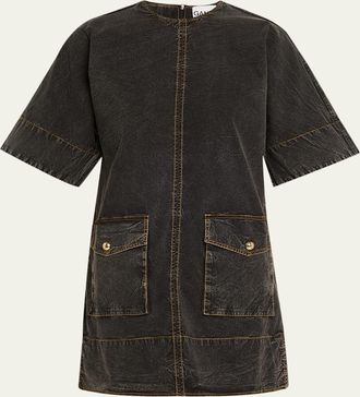 Ganni Mini Washed Denim T-Shirt Dress