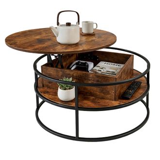 Relaxdays Mesa De Centro Relaxdays, Altura Ajustable, Con Almacenaje, 46x80 Cm, Tablero Elevable, Mdf/metal, Marr&oacute;n/negro