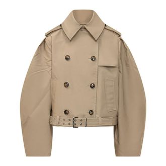 Ganni Double Cotton Belted Jacket - female - Ganni - Light Jackets - Beige - XS - Jackets