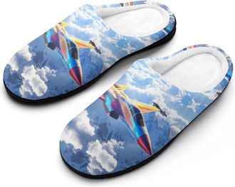 Generic Fighter Jet Plane Mens Slippers Memory Foam Winter Warm Sandals Slip On House Shoes Size 7-14